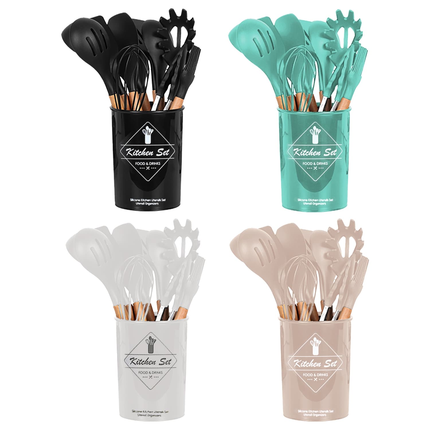 4 Colors Options -- Set Of 35Pcs Kitchen Cooking Utensils Set Spatula Set Baking Utensil Set Kitchen Accessories Necessities With Holder Egg Whisk Sep