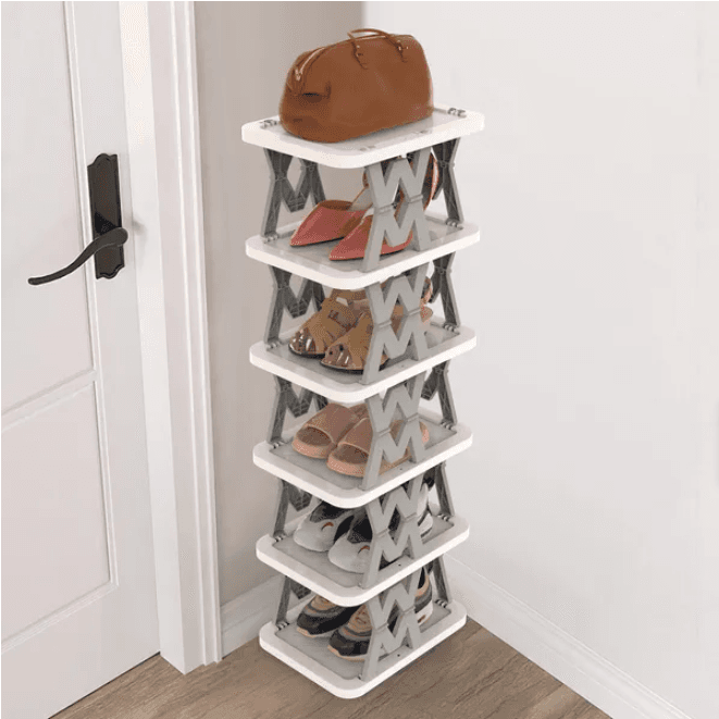 6 Tier Foldable Shoe Rack Vertical Shoe Organizer Narrow Shoe Rack
