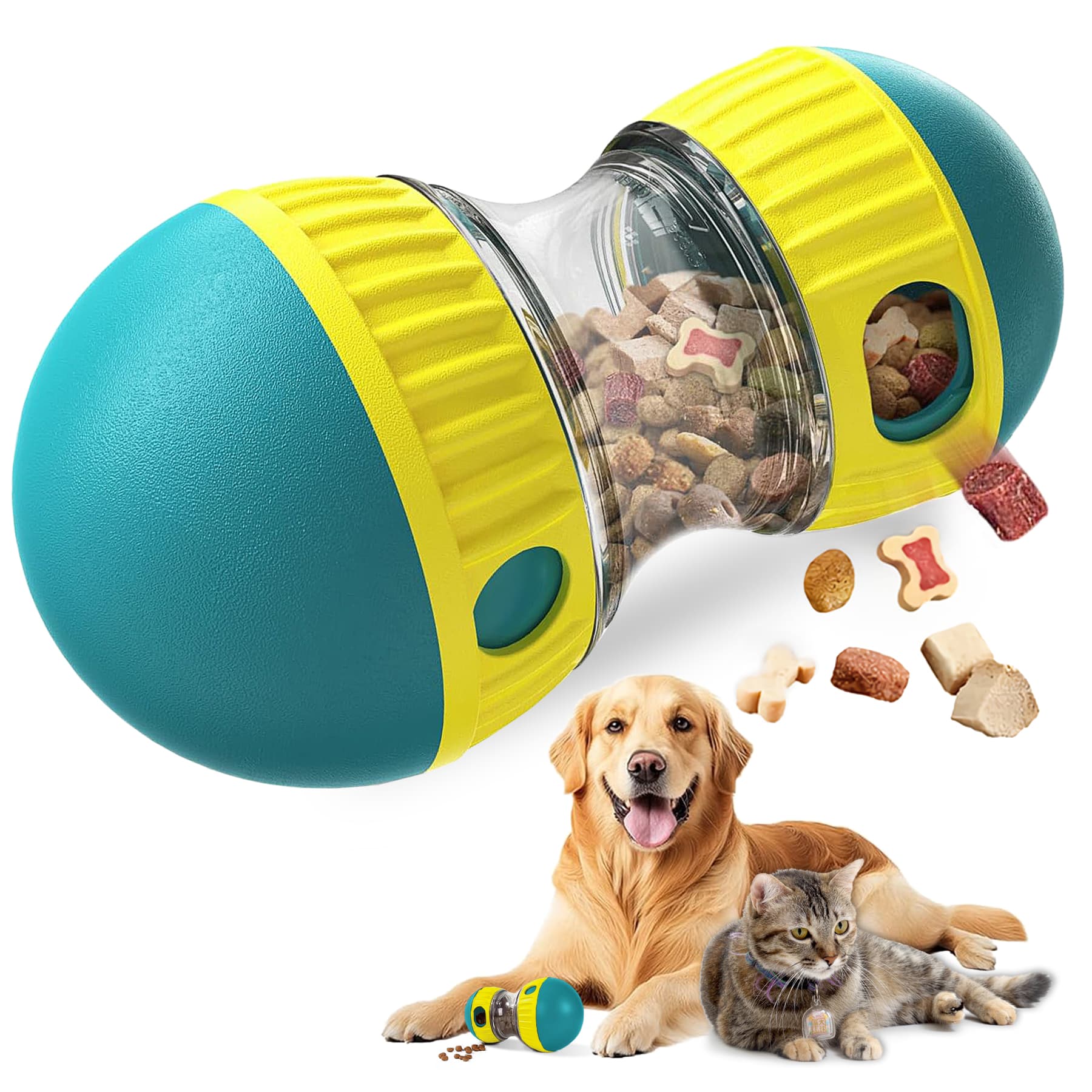 Dog Puzzle Toy, Adjustable Treat Dispensing Ball Food Dispenser Tough Slow Feeder Puppy Enrichment Training Toy Pet Interactive Chase Toys For Small M